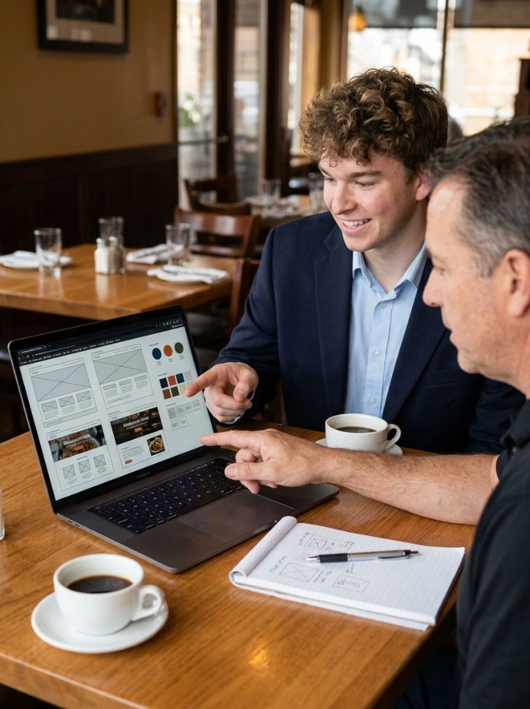 Brayden Igoe reviewing design with a client